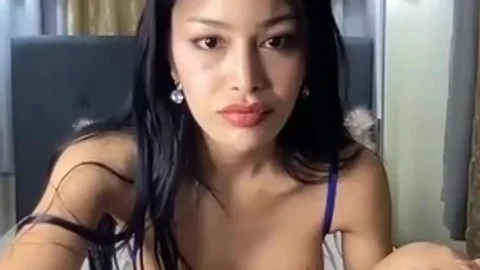 large titties asian shemale Masturbates On webcam