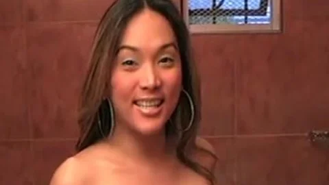 Filipina Ladyboy Foam bathroom And Masturbation With cumshot