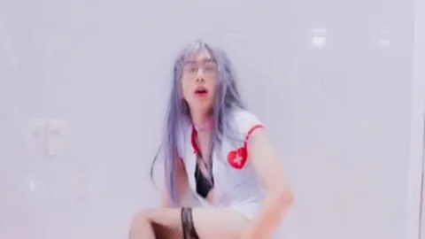 filthy Sissy Nurse Masturbating With Foxtail & ass